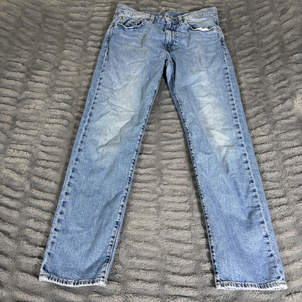 Levis 502 Regular Taper Jeans Mens 32x32 Light Wash Blue Stretch 29507-1344
